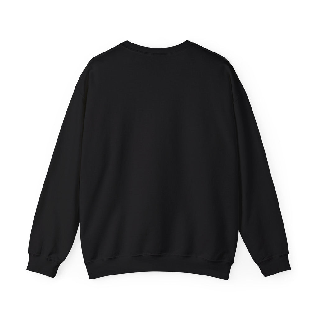 Back view of vintage skull floral Black sweatshirt on a white background.