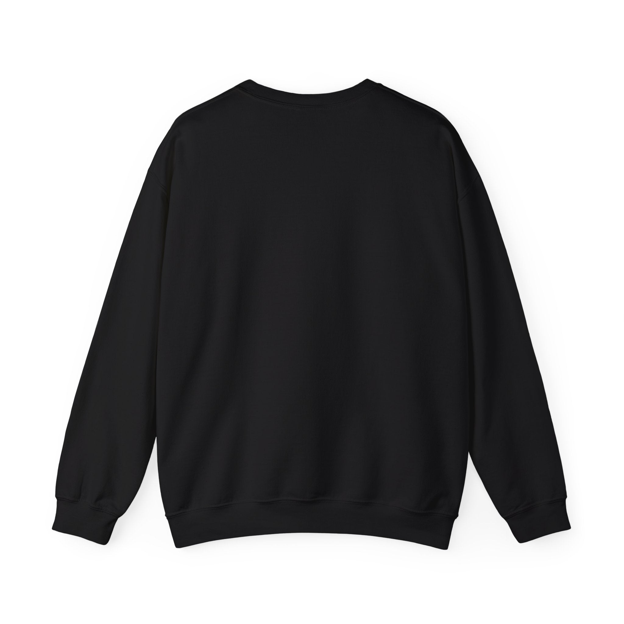 Back view of vintage skull floral Black sweatshirt on a white background.