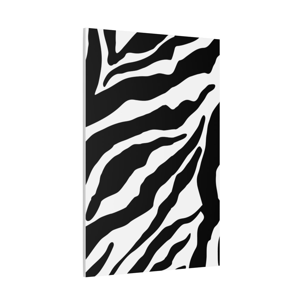 Side view. Black and white tiger stripe abstract wall art with bold flowing lines in a modern interior setting.
